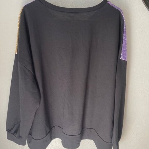 Sequin Color Block Sweater Top By BiBi Mardi grass colors‎ loose fit women chic - Picture 4 of 11